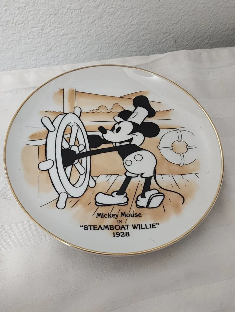 Mickey Mouse 'Steamboat Willie' Decorative Plate - White with Gold Trim